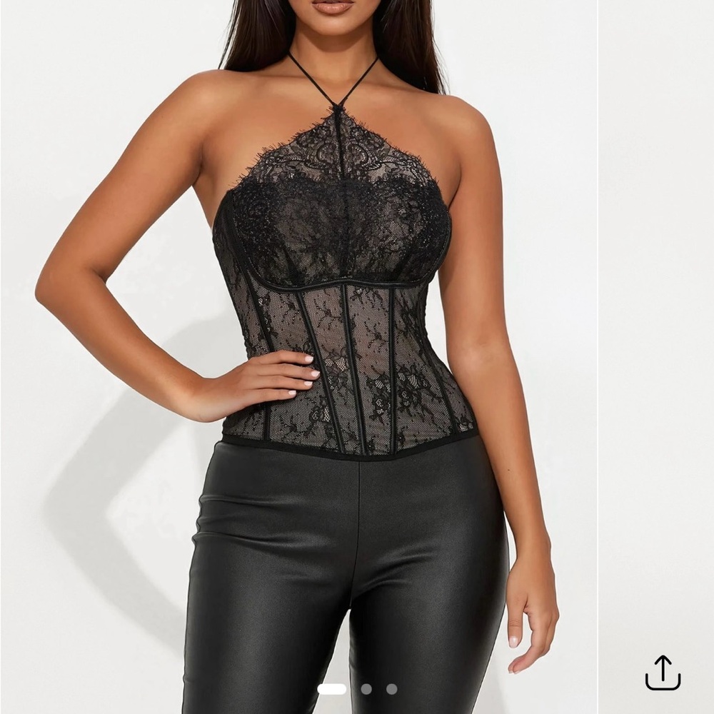 Elegant Black Lace Halter Top